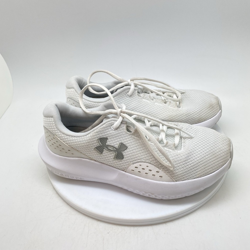 Under Armour Sneakers Womens 8 Surge 4 White Metallic Silver Running 3028571-101
